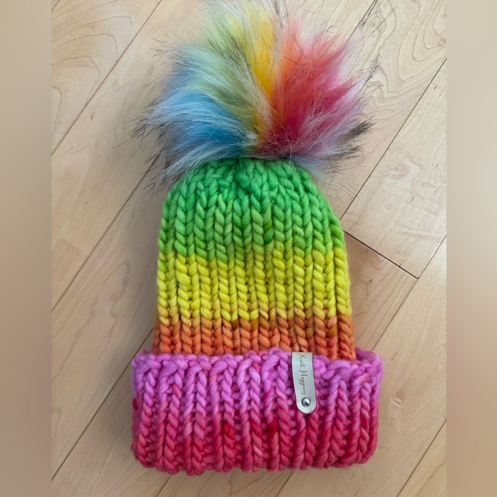 🌈100% Wool Beanie with 🩷🩷PINK BRIM🩷🩷 (green brim SOLD)